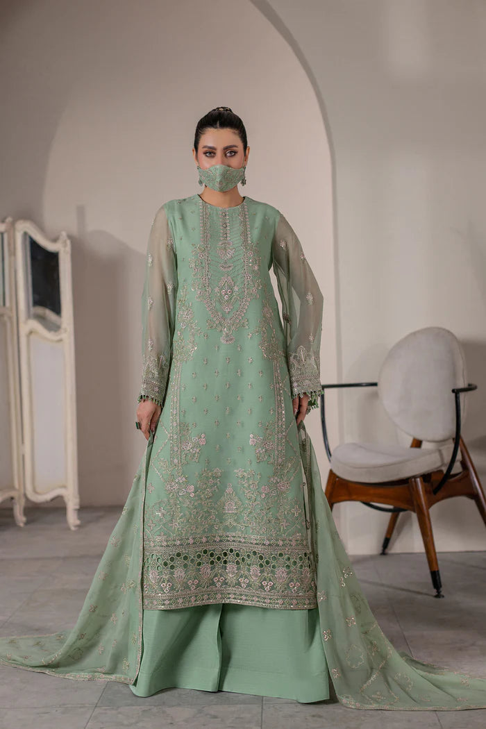 Embroidered Chiffon 3-Piece Suit with Organza Border & Chiffon Dupatta