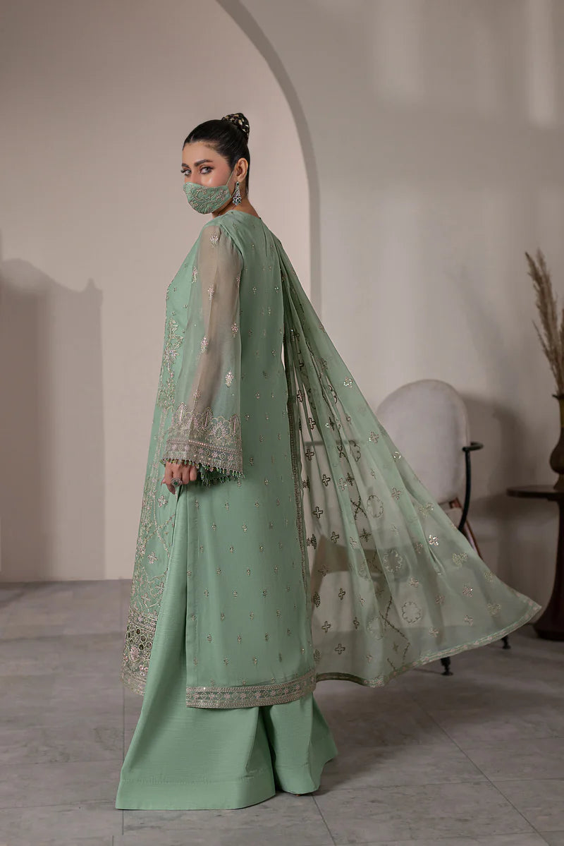 Embroidered Chiffon 3-Piece Suit with Organza Border & Chiffon Dupatta