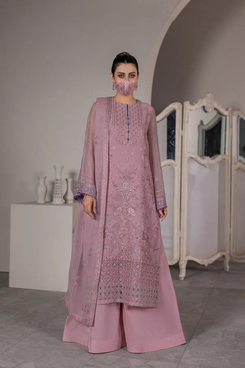 Embroidered Chiffon 3-Piece Suit with Organza Border & Chiffon Dupatta