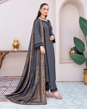 Riaz Arts Deedar Wool Touch Peach Suit with Banarsi Jacquard Wool Shawl