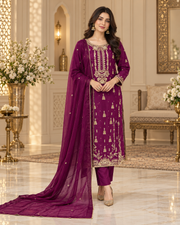 Deep Plum Handmade Embellished 3-Piece Formal Suit – Ready to Wear