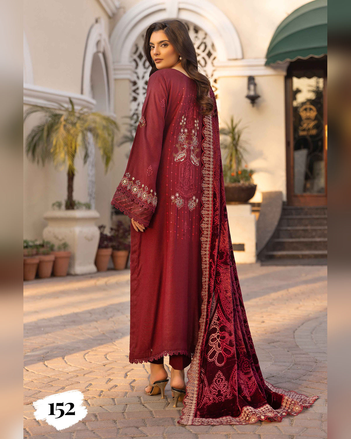 Shaista Gold Full Embroidered Peach 3 Piece Suit with Palachi Dupatta