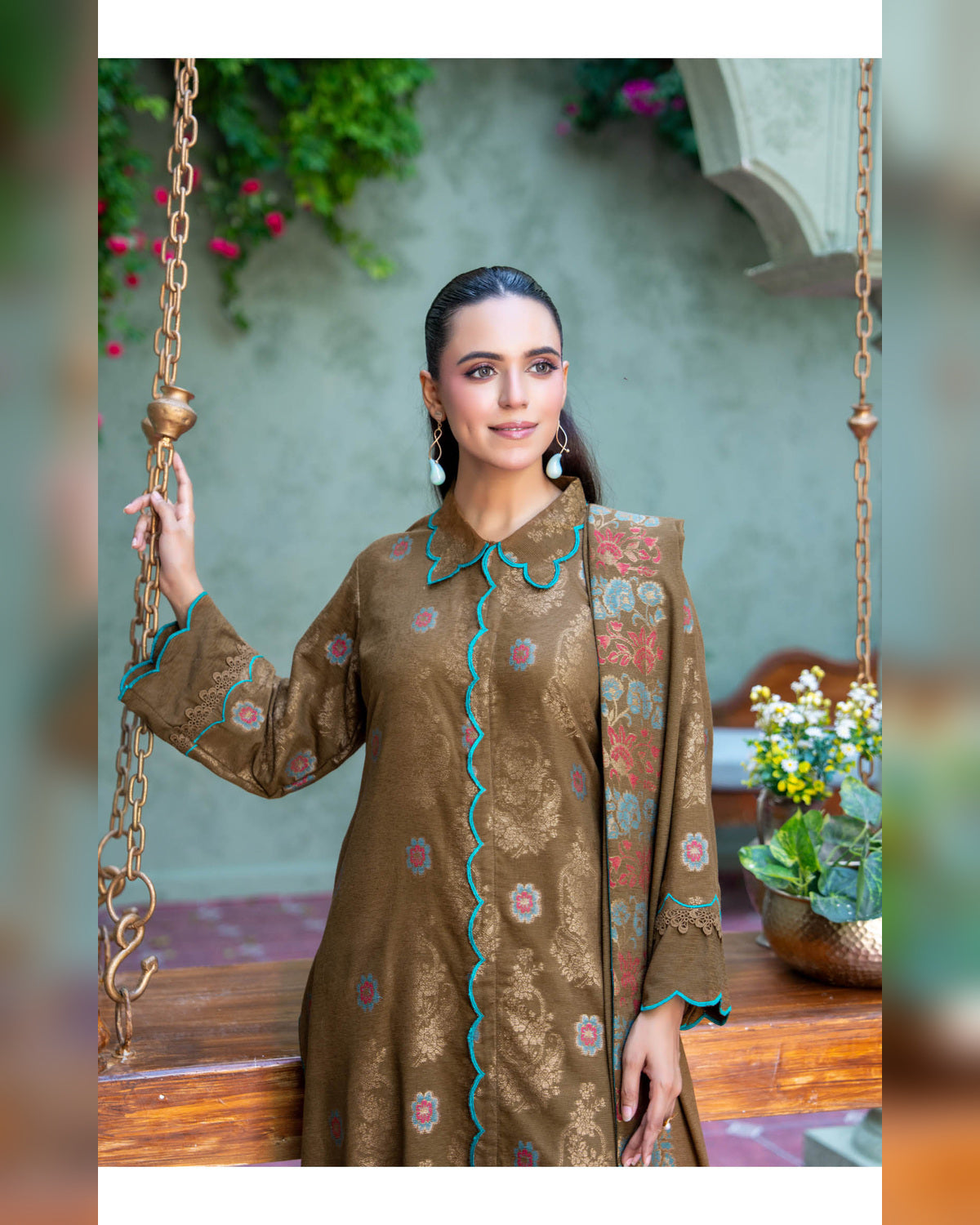Riaz Arts Kani Micro Velvet Jacquard 3 Piece Suit with Jacquard Shawl