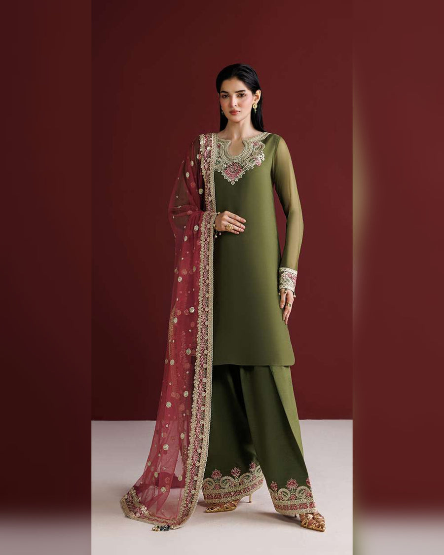 Farasha Azure Royale Luxury Embroidered Chiffon 3 Piece Suit