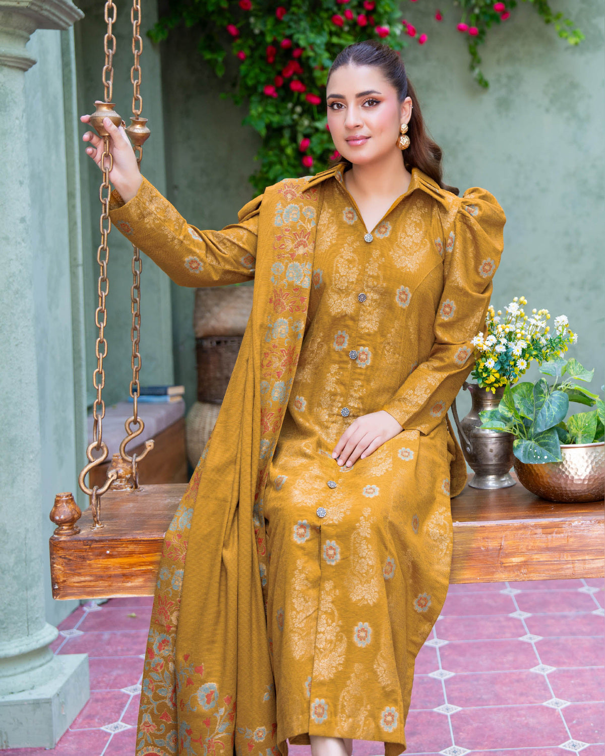 Riaz Arts Kani Micro Velvet Jacquard 3 Piece Suit with Jacquard Shawl