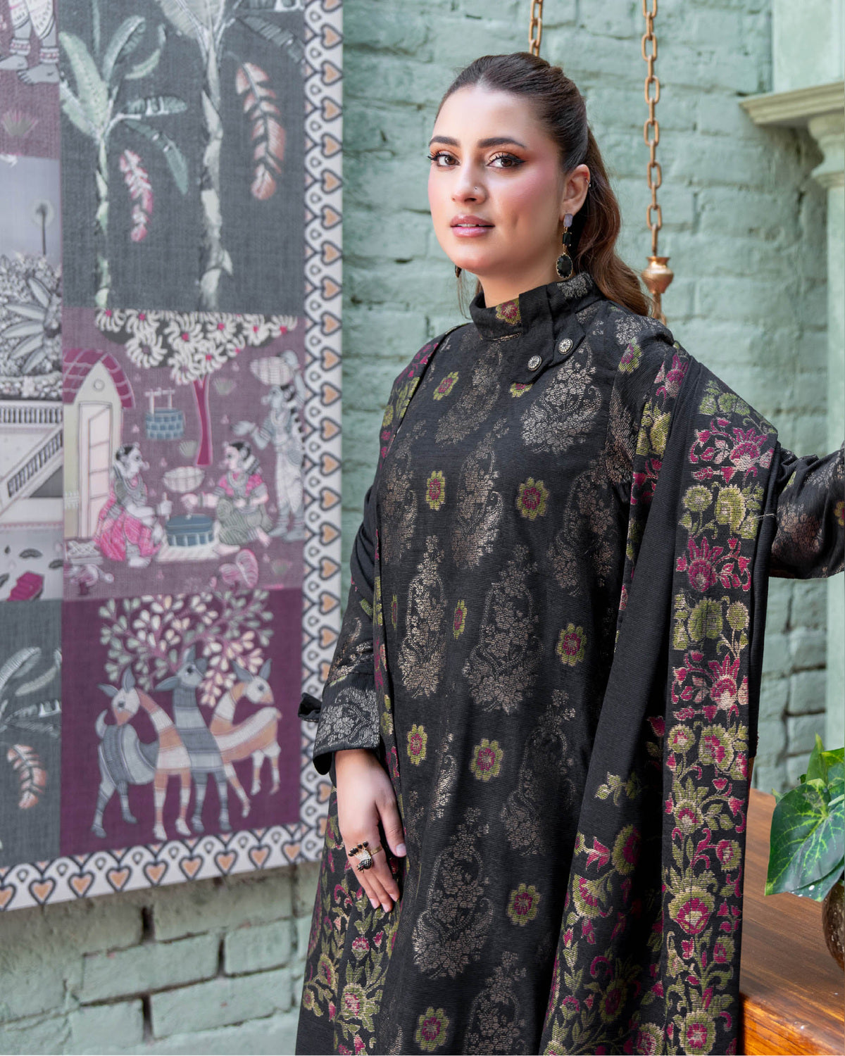 Riaz Arts Kani Micro Velvet Jacquard 3 Piece Suit with Jacquard Shawl
