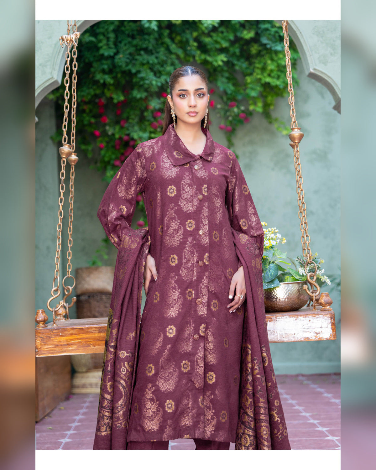 Riaz Arts Kani Micro Velvet Jacquard 3 Piece Suit with Jacquard Shawl