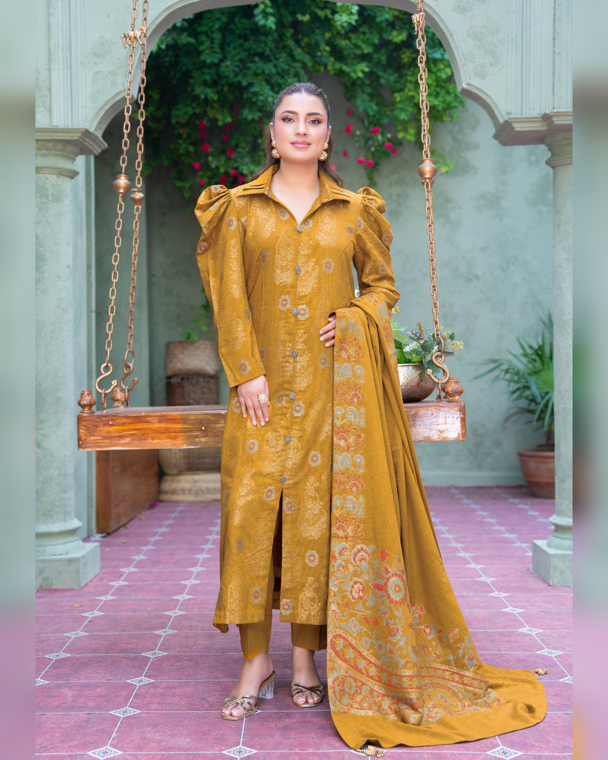 Riaz Arts Kani Micro Velvet Jacquard 3 Piece Suit with Jacquard Shawl