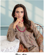 Mahgul Vol. 2 by Riaz Arts – Luxury Embroidered Tensil Peach Leather 3 Piece Winter Suit with Kani Wool Shawl