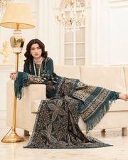 Mahveen by Johra Luxury Winter Embroidered Peach Leather Suit with Wool Shawl