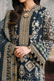 Embroidered Chiffon 13-Piece Unstitched Suit With Handwork Neckline, Organza & Digital Printed Silk Borders, Embroidered Organza Dupatta & Dyed Silk Trousers