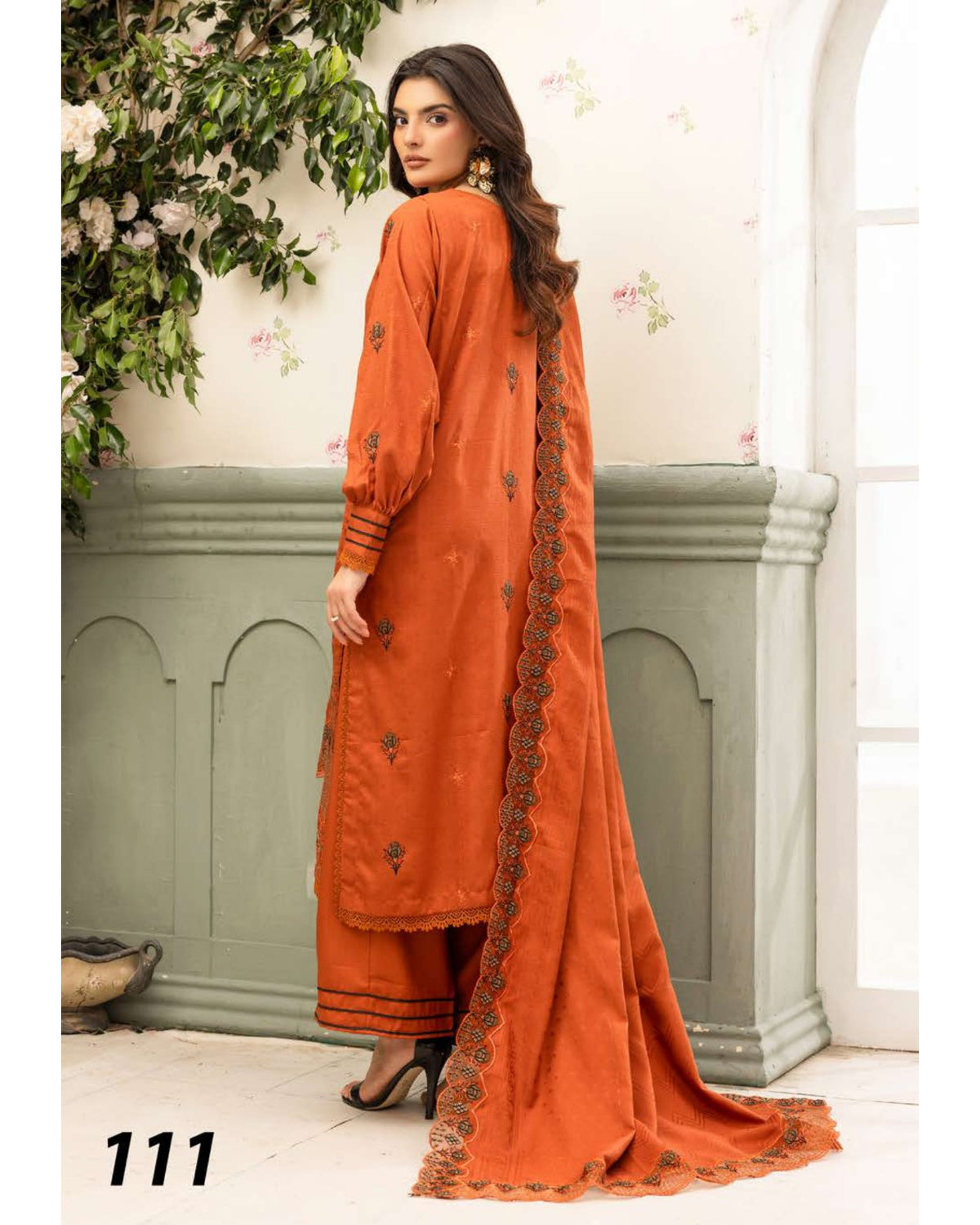 Shaista Festive Sami Peach Embroidered 3 Piece Suit with Full Embroidered Dupatta