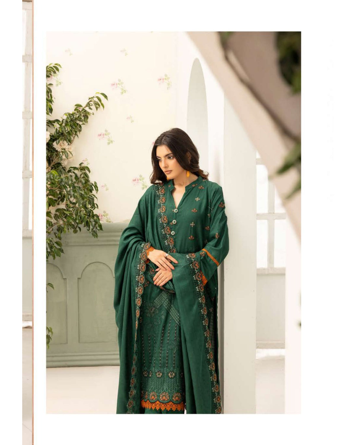 Shaista Festive Sami Peach Embroidered 3 Piece Suit with Full Embroidered Dupatta