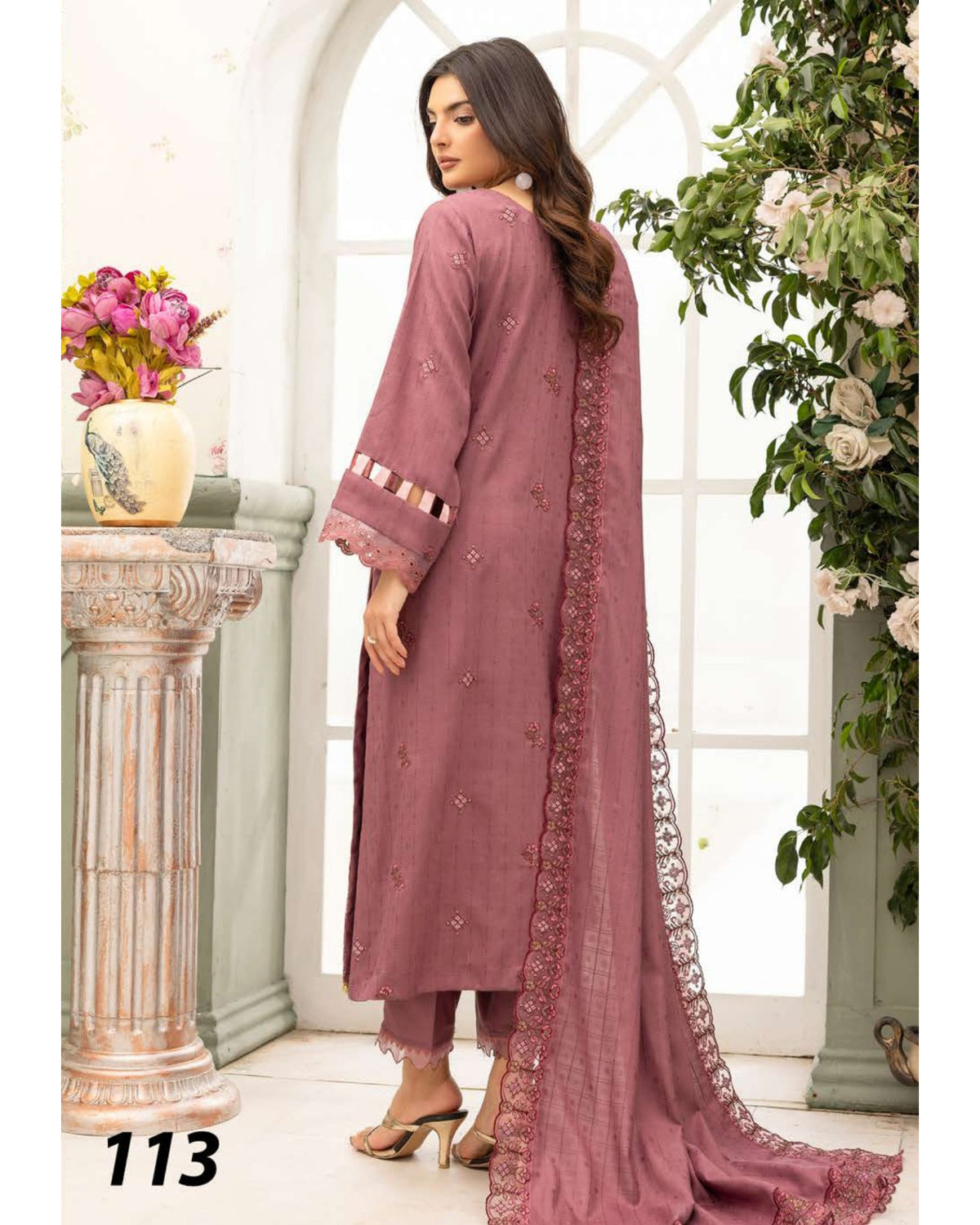 Shaista Festive Sami Peach Embroidered 3 Piece Suit with Full Embroidered Dupatta