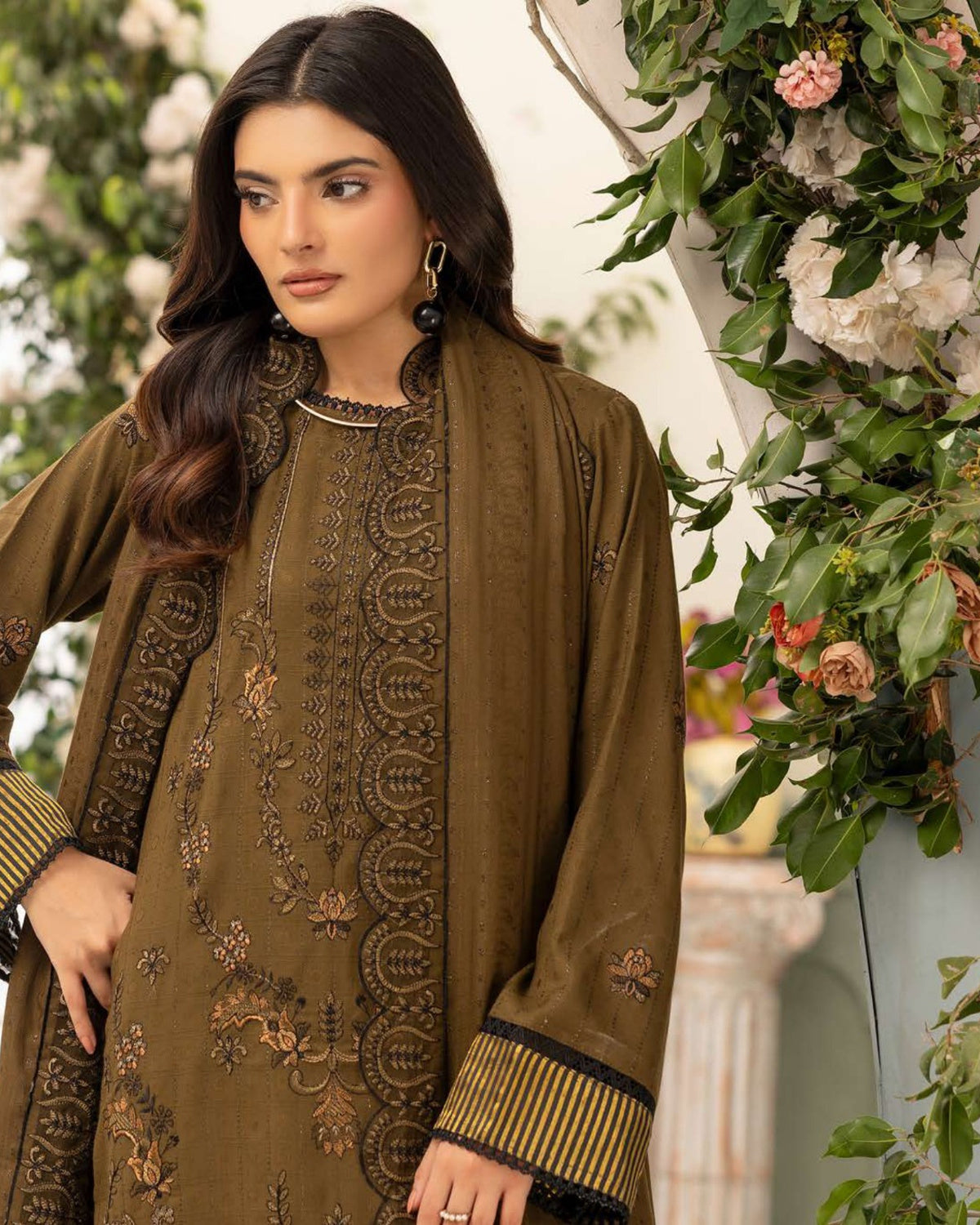 Shaista Festive Sami Peach Embroidered 3 Piece Suit with Full Embroidered Dupatta