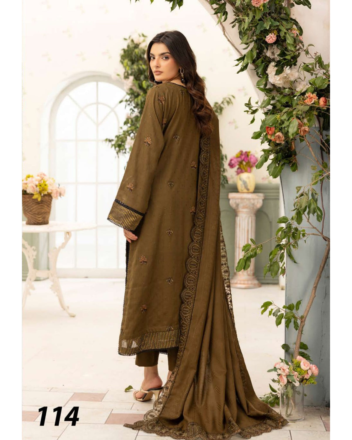 Shaista Festive Sami Peach Embroidered 3 Piece Suit with Full Embroidered Dupatta