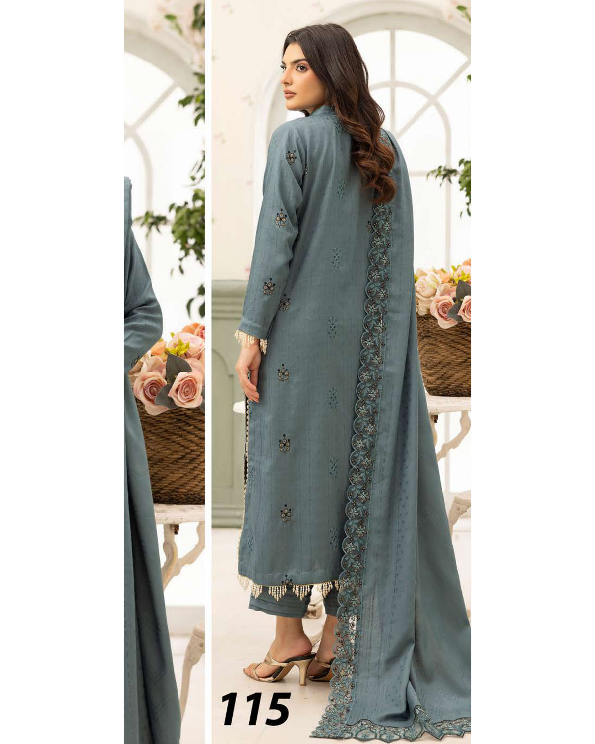 Shaista Festive Sami Peach Embroidered 3 Piece Suit with Full Embroidered Dupatta