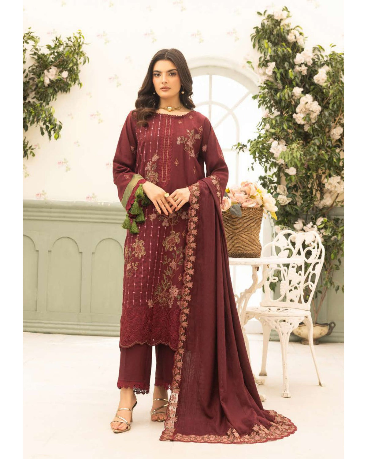 Shaista Festive Sami Peach Embroidered 3 Piece Suit with Full Embroidered Dupatta