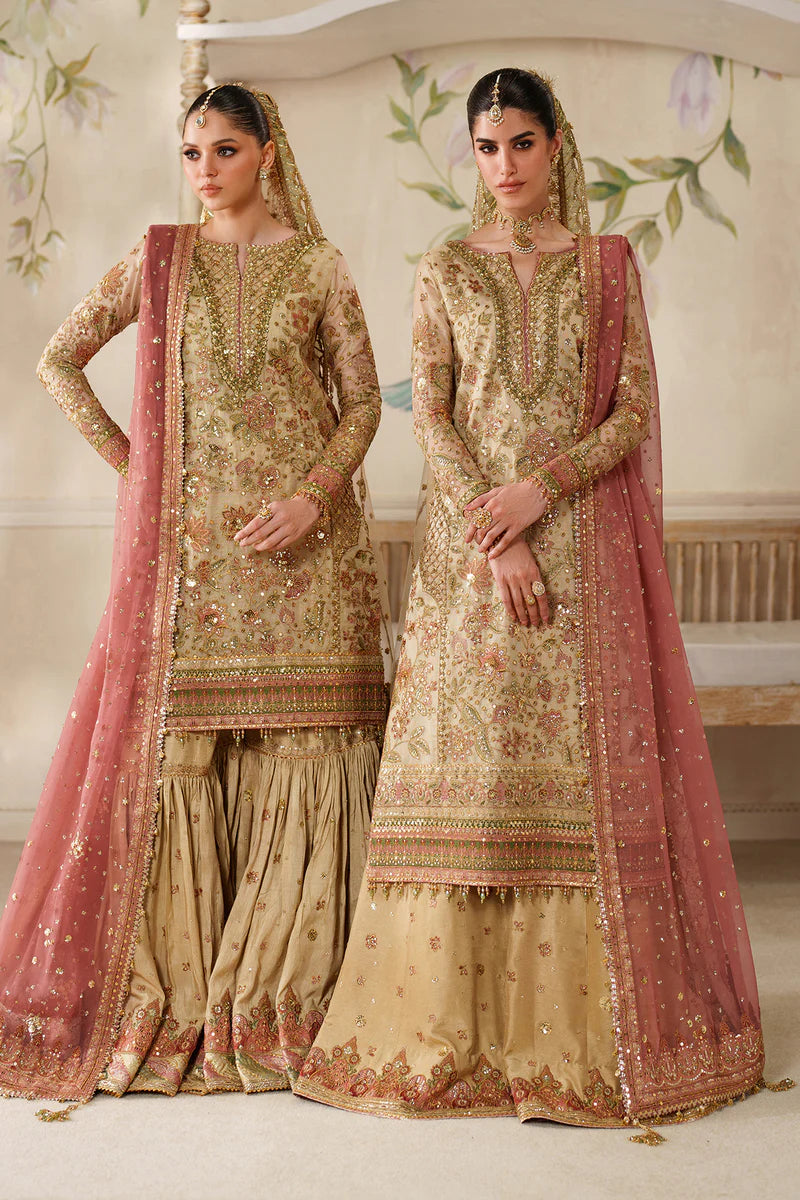 Luxury Embroidered Zarri Net Dress with Embroidered Dupatta & Silk Trouser – Unstitched Wedding Collection