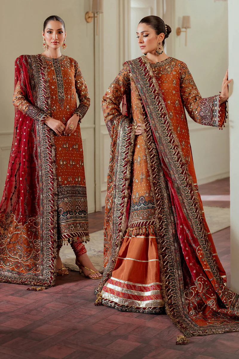 Luxury Embroidered 18-Piece Bridal Outfit | Zari Net, Organza & Silk with Velvet Borders – Full Suit with Dupatta & Trouser