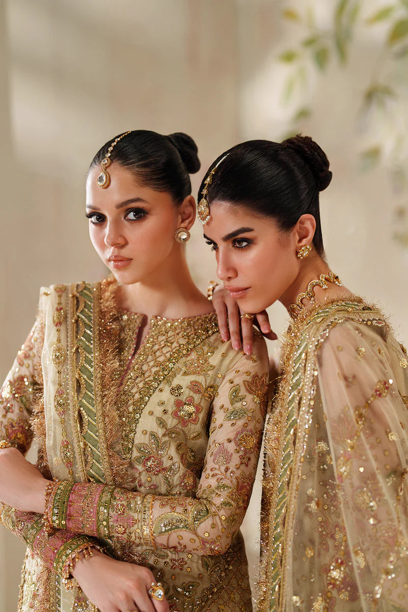 Luxury Embroidered Zarri Net Dress with Embroidered Dupatta & Silk Trouser – Unstitched Wedding Collection