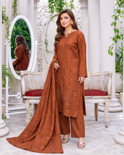 Riaz Arts Musfirah Luxury Winter Embroidered Wool Touch Peach Suit