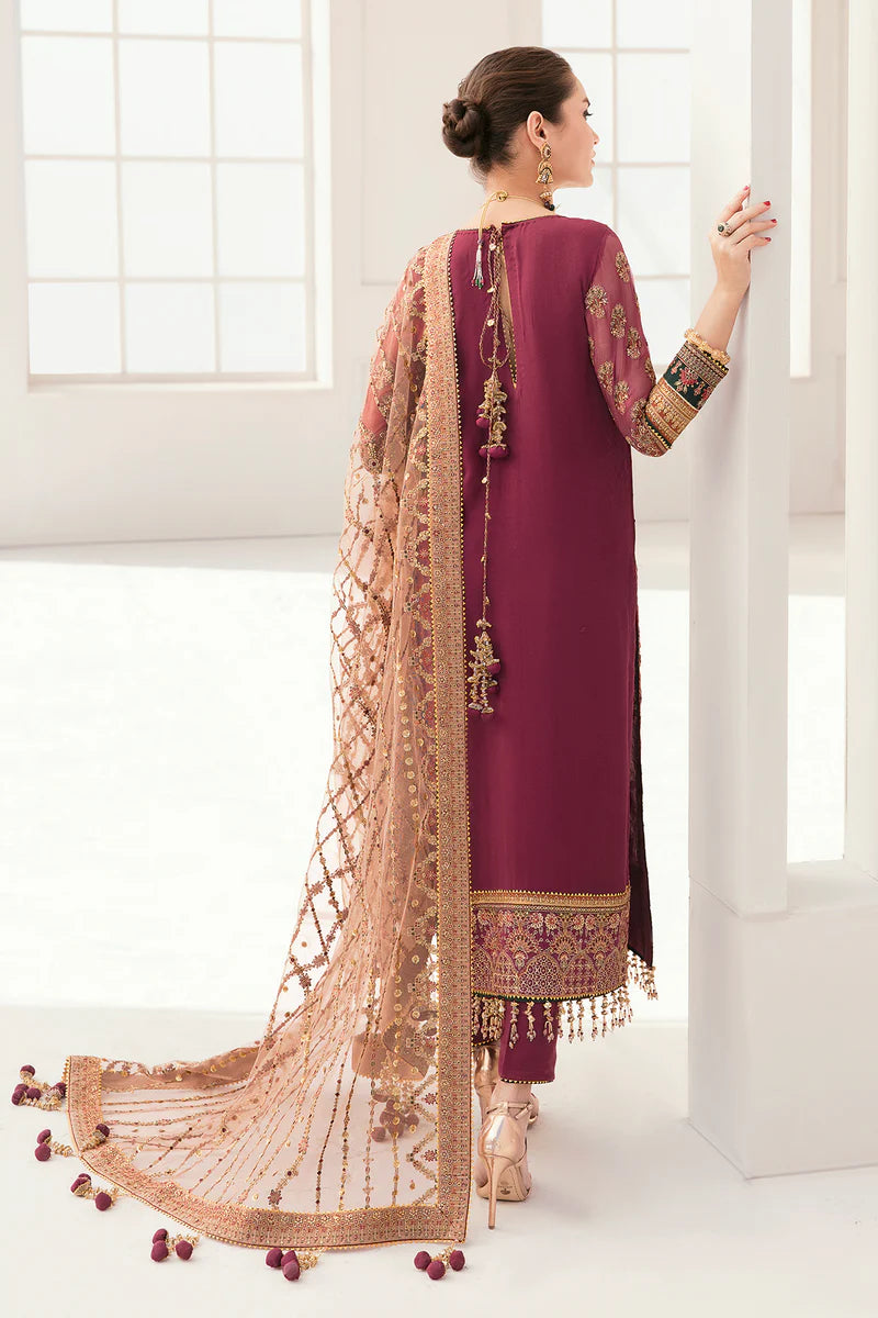 Embroidered Chiffon & Grip 8-Piece Unstitched Suit With Embroidered Net Dupatta & Dyed Silk Trousers