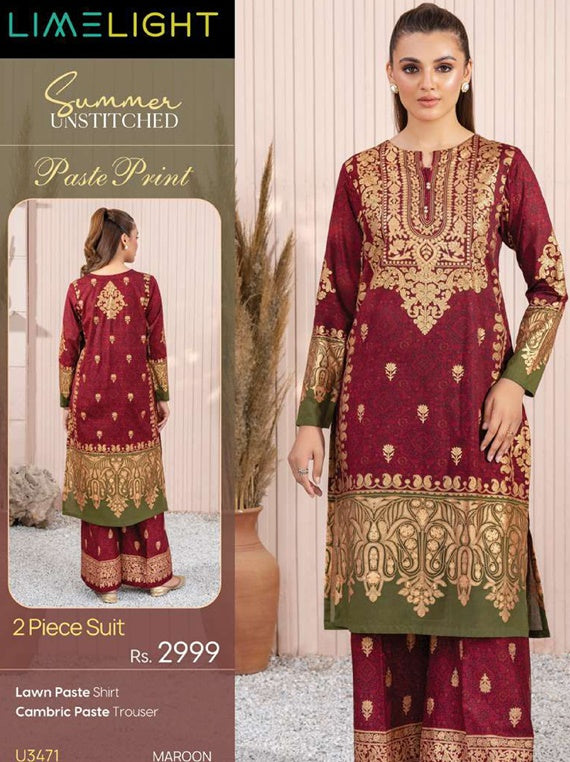 Limelight Printed Lawn Collection 2025 Vol-01 (U3471 Maroon)