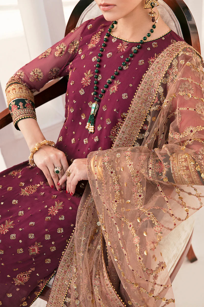 Embroidered Chiffon & Grip 8-Piece Unstitched Suit With Embroidered Net Dupatta & Dyed Silk Trousers