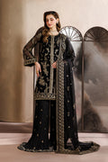 Sequins Embroidered Chiffon 2-Panel Shirt Suit with Raw Silk Trouser, Embroidered Dupatta & Laces
