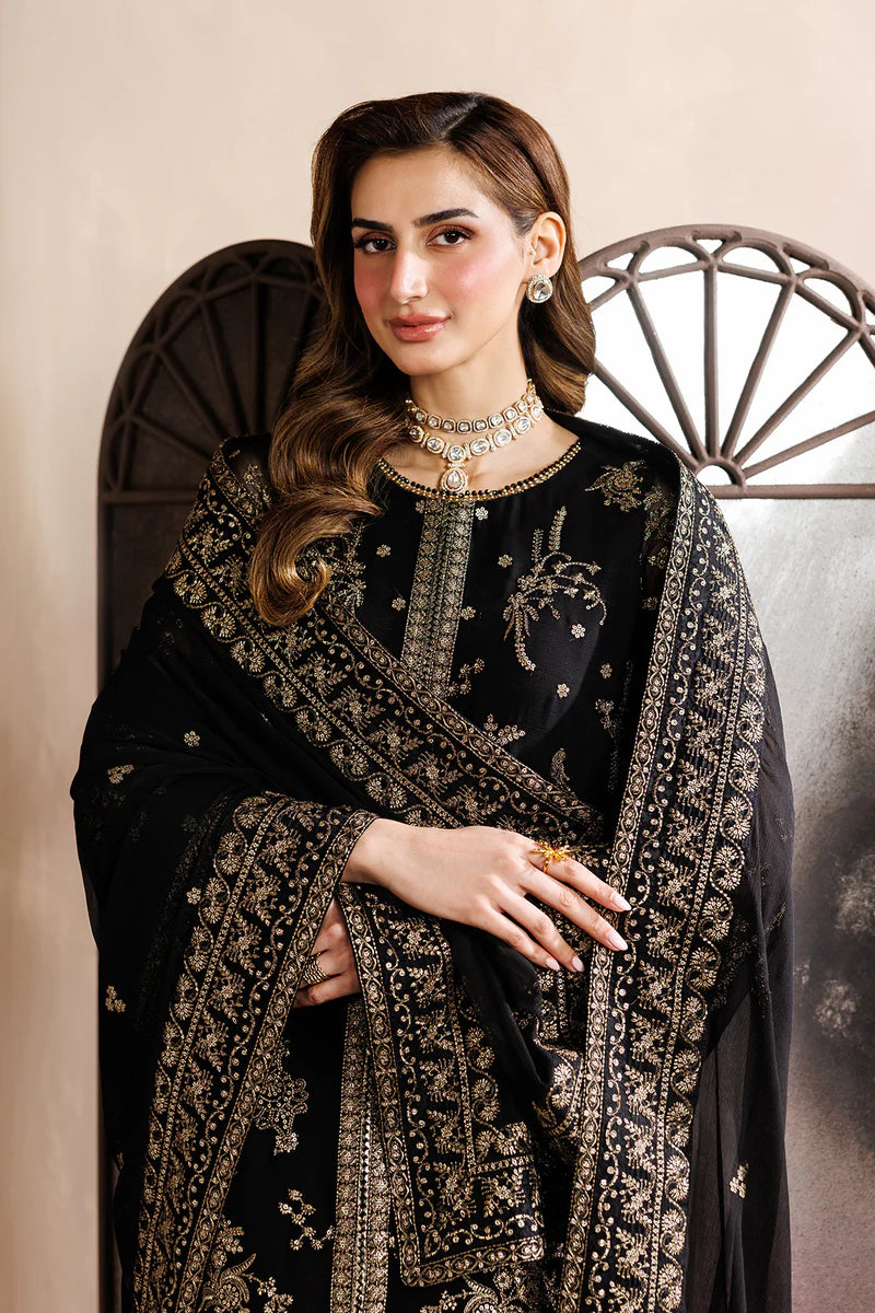 Sequins Embroidered Chiffon 2-Panel Shirt Suit with Raw Silk Trouser, Embroidered Dupatta & Laces