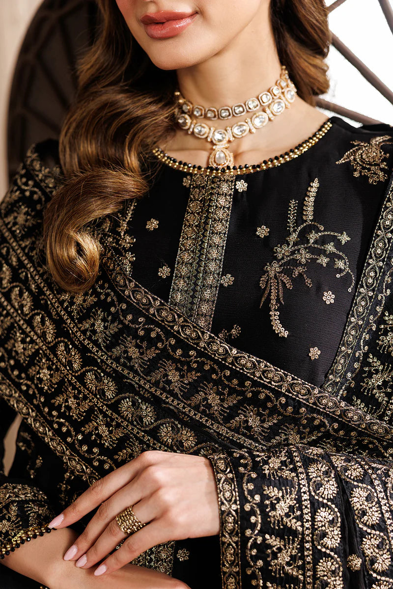 Sequins Embroidered Chiffon 2-Panel Shirt Suit with Raw Silk Trouser, Embroidered Dupatta & Laces