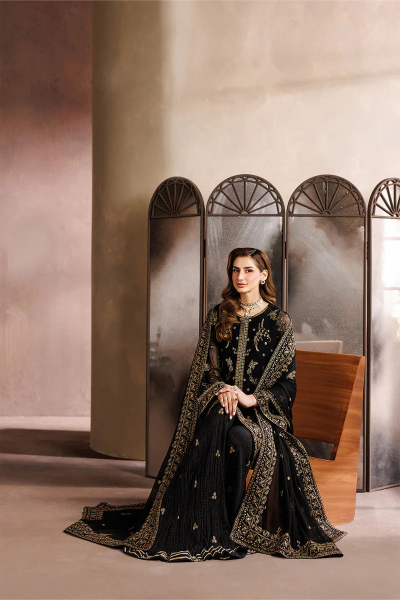 Sequins Embroidered Chiffon 2-Panel Shirt Suit with Raw Silk Trouser, Embroidered Dupatta & Laces