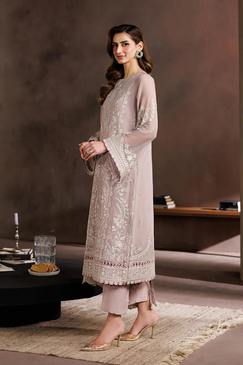 Sequins Embroidered Chiffon 3-Piece Suit with Embroidered Dupatta & Laces (ZYR-SUNEHRI-08)