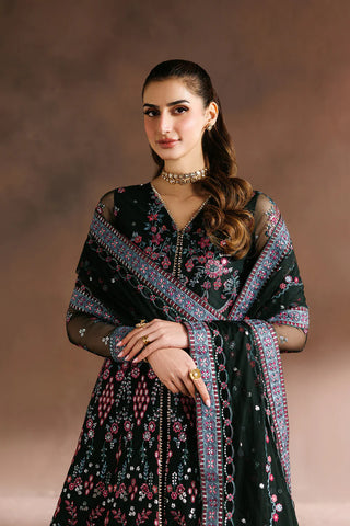 Sequins Embroidered Net Kalli Suit | Raw Silk Trouser & Multi-Color Laces
