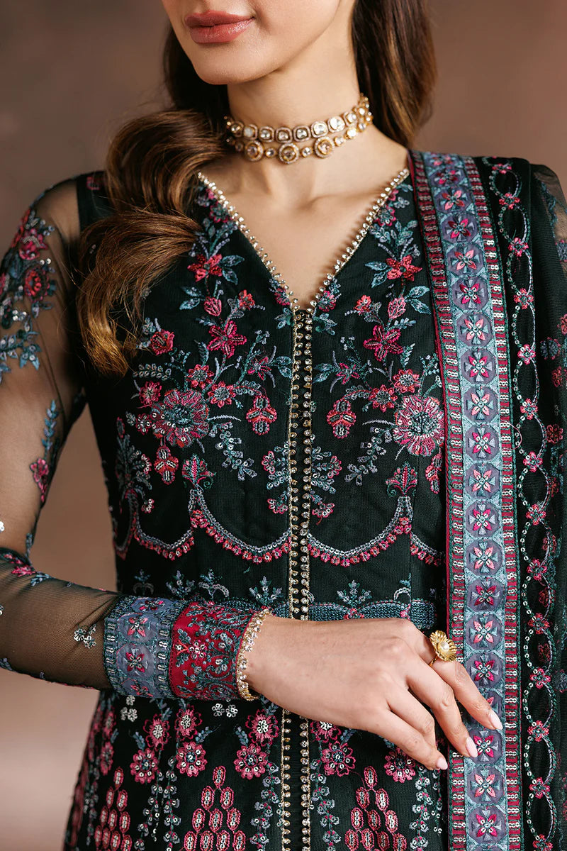 Sequins Embroidered Net Kalli Suit | Raw Silk Trouser & Multi-Color Laces