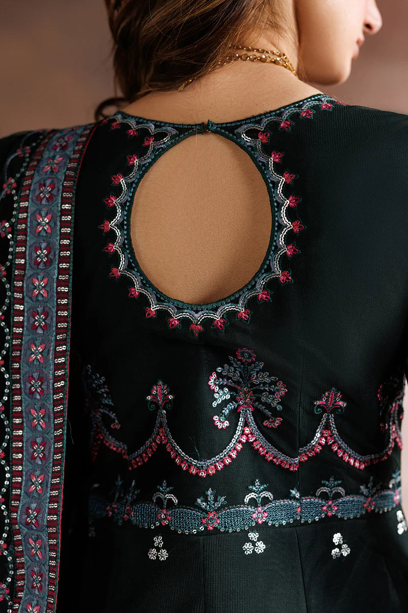 Sequins Embroidered Net Kalli Suit | Raw Silk Trouser & Multi-Color Laces