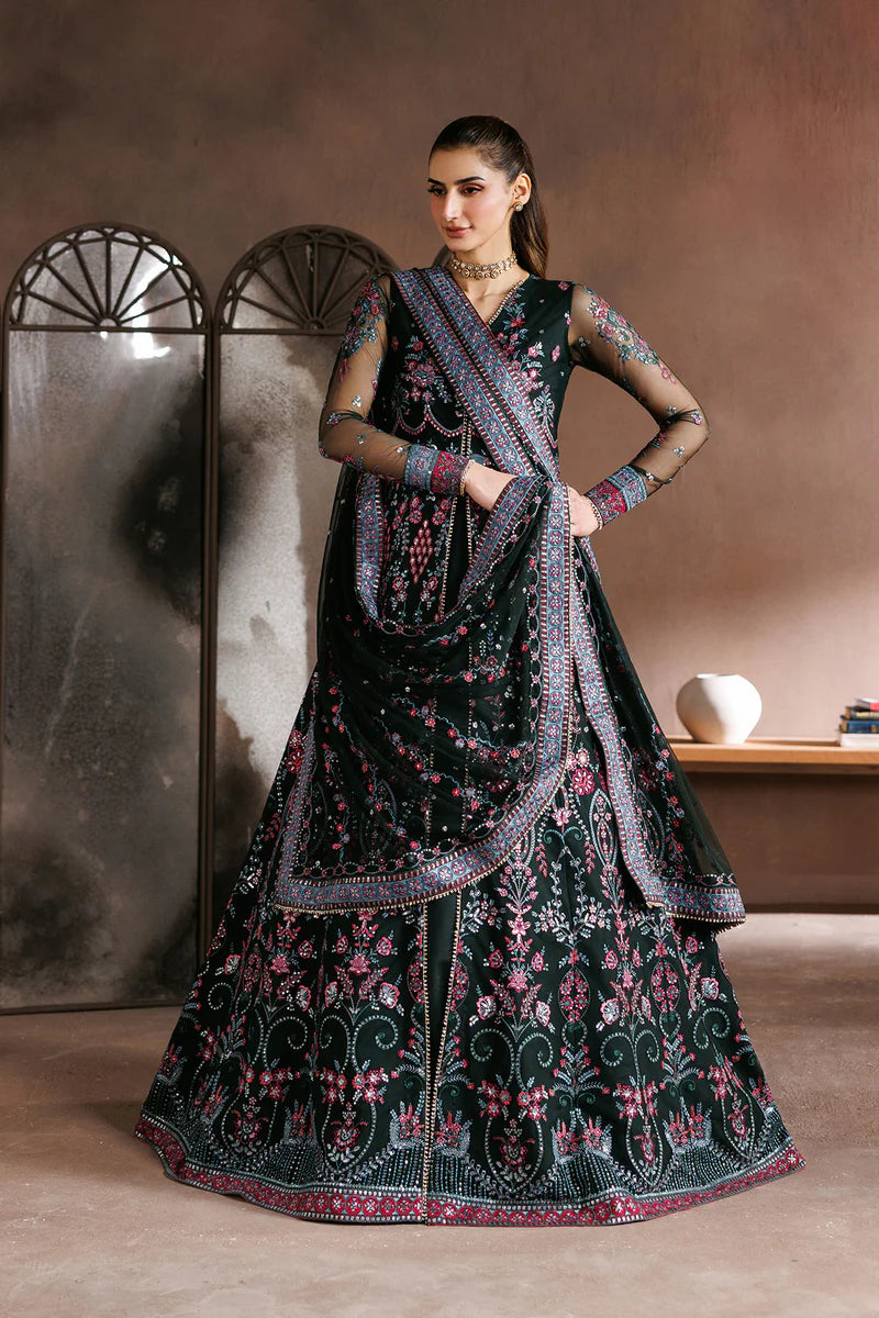 Sequins Embroidered Net Kalli Suit | Raw Silk Trouser & Multi-Color Laces