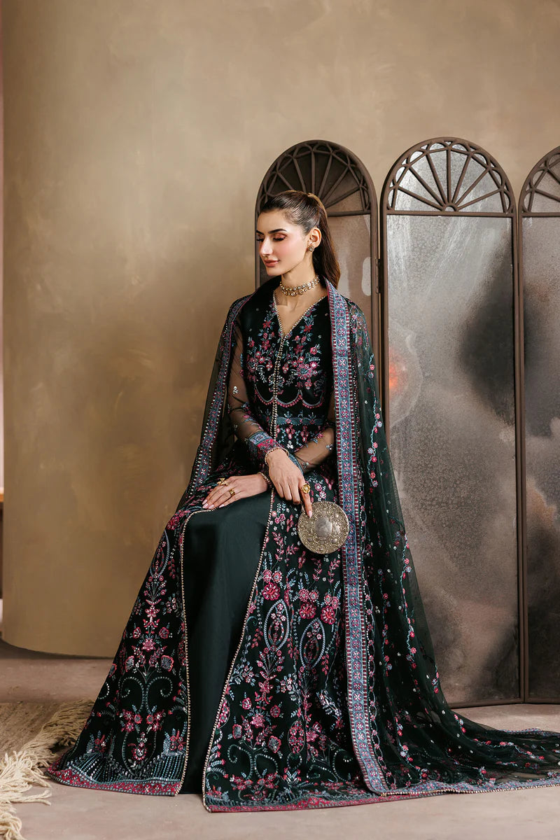 Sequins Embroidered Net Kalli Suit | Raw Silk Trouser & Multi-Color Laces