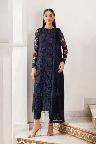 Embroidered Chiffon 3-Piece Suit | Dyed Raw Silk Trouser & Dupatta