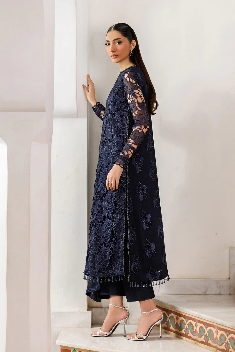Embroidered Chiffon 3-Piece Suit | Dyed Raw Silk Trouser & Dupatta