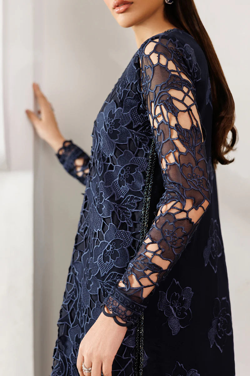Embroidered Chiffon 3-Piece Suit | Dyed Raw Silk Trouser & Dupatta