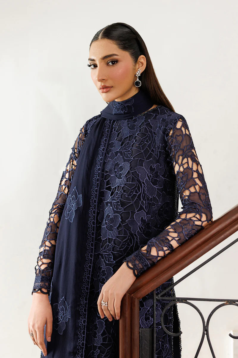 Embroidered Chiffon 3-Piece Suit | Dyed Raw Silk Trouser & Dupatta