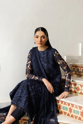 Embroidered Chiffon 3-Piece Suit | Dyed Raw Silk Trouser & Dupatta