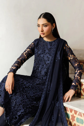 Embroidered Chiffon 3-Piece Suit | Dyed Raw Silk Trouser & Dupatta