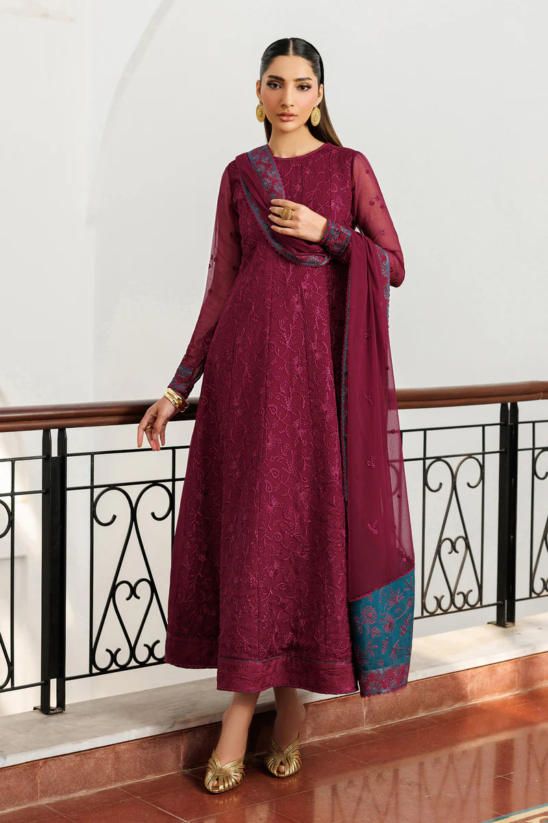 Embroidered Chiffon 3-Piece Suit | Dyed Raw Silk Trouser & Dupatta