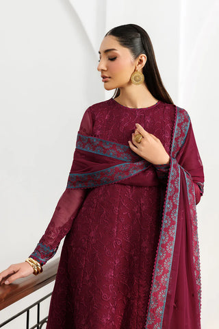 Embroidered Chiffon 3-Piece Suit | Dyed Raw Silk Trouser & Dupatta