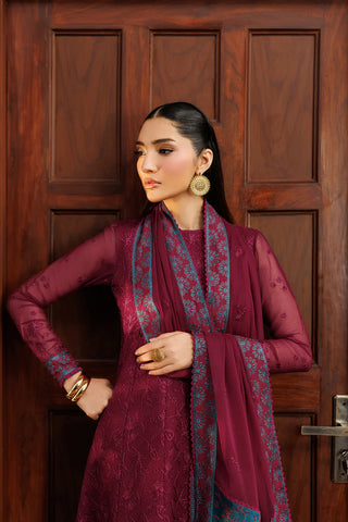 Embroidered Chiffon 3-Piece Suit | Dyed Raw Silk Trouser & Dupatta