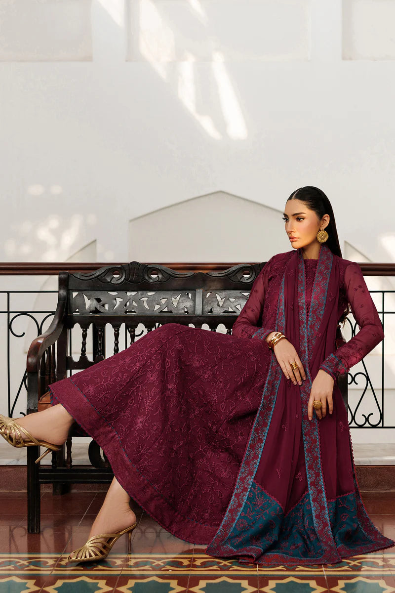 Embroidered Chiffon 3-Piece Suit | Dyed Raw Silk Trouser & Dupatta