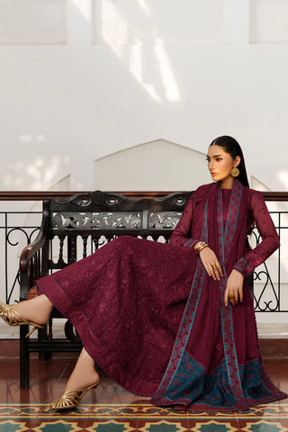 Embroidered Chiffon 3-Piece Suit | Dyed Raw Silk Trouser & Dupatta